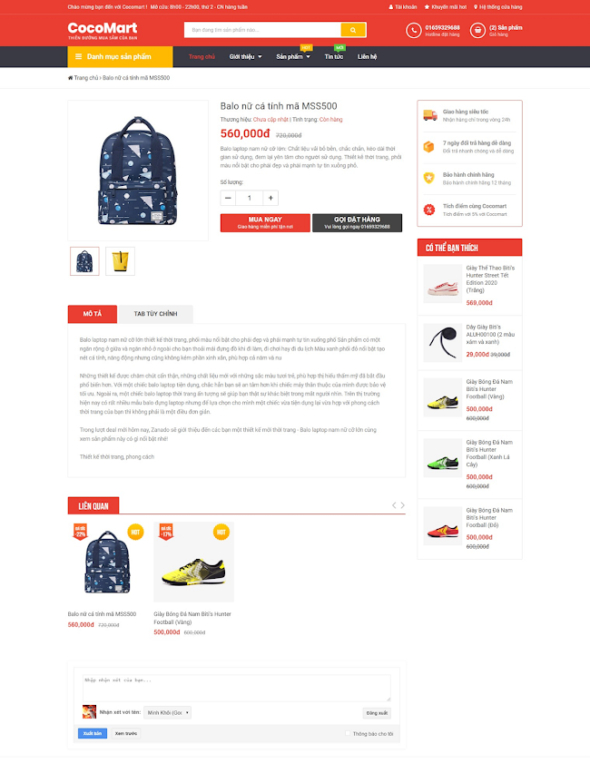 Giao diện web bán hàng Cocomart chuẩn SEO